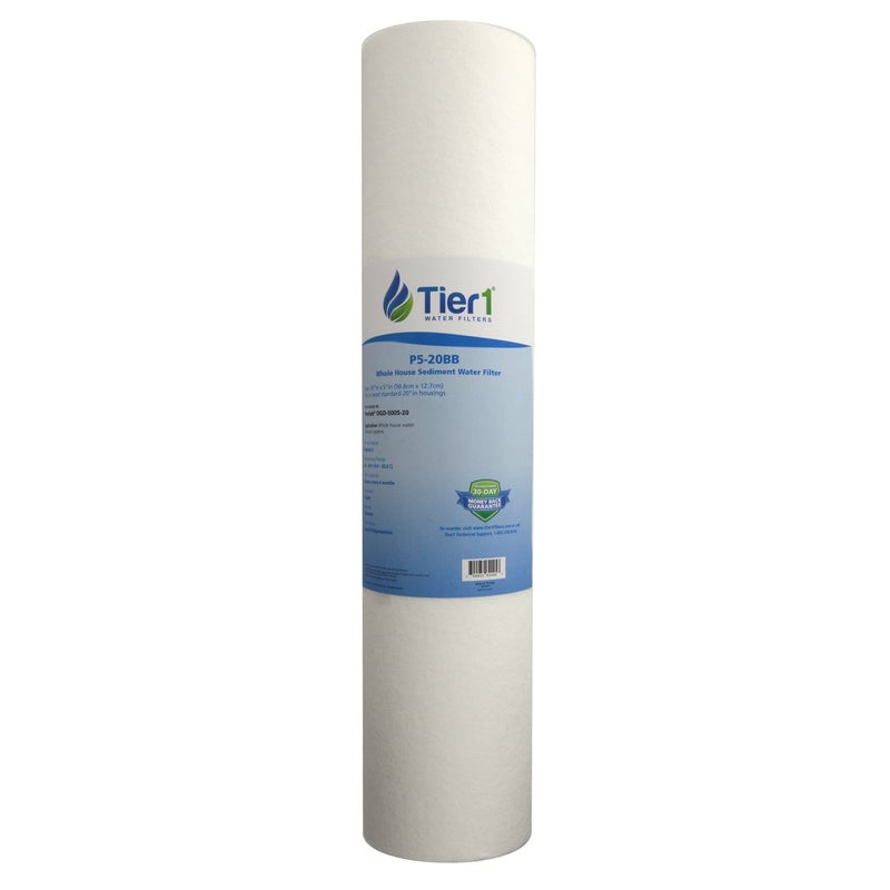 Tier1 5 Micron 20 Inch x 4.5 Inch | Spun Wound Polypropylene Whole House Sediment Water Filter Replacement Cartridge | Compatible with Pentek DGD-5005-20, SDC-45-2005, Home Water Filter - Image 1